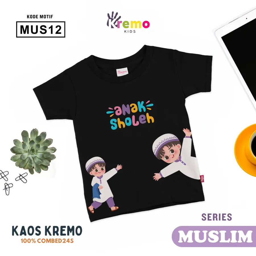 MUS12 - Kaos Kids Combed 24s Pendek [Varian: S (3-4 y) / Biru]