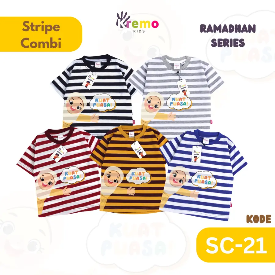 SC21 - Kaos Pendek Salur/Stripe Combi (RAMADHAN) [Varian: S / Black-White]