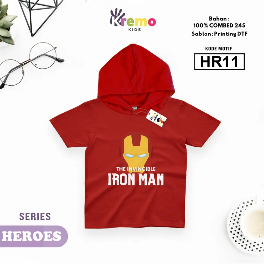 HR11 - Hoodie Kids Combed 24s Pendek [Varian: S (3-4 y) / Biru]
