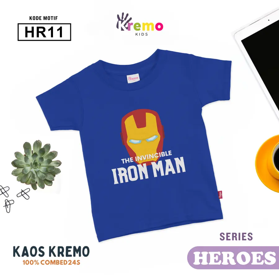 HR11 - Kaos Kids Combed 24s Pendek [Varian: S (3-4 y) / Biru]