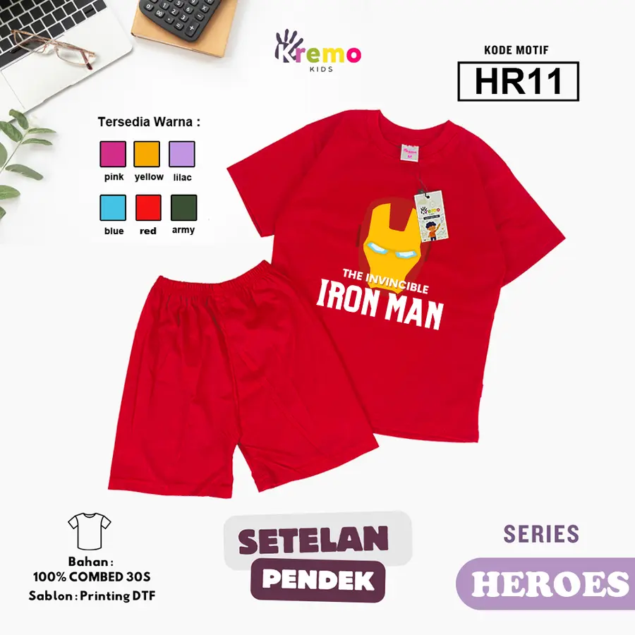 HR11 - Setelan Kids Combed 30s Pendek [Varian: S (3-4 y) / Army]