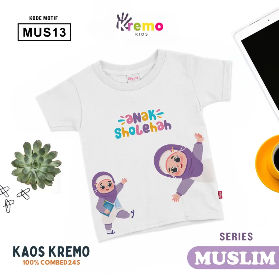 MUS13 - Kaos Kids Combed 24s Pendek [Varian: S (3-4 y) / Biru]