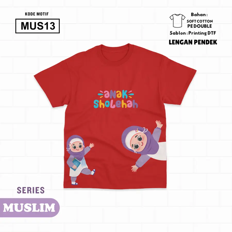 MUS13 - Kaos Kids Soft Cotton Pendek [Varian: L (5-6 y) / Hitam]