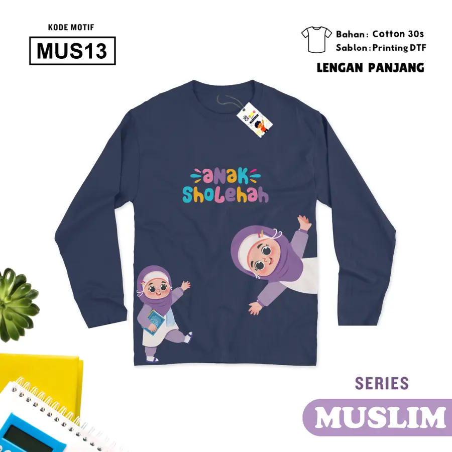 MUS13 - Kaos Kids/Junior Cotton 30s Panjang [Varian: S Kids (1-2 y) / Biru Turkish]