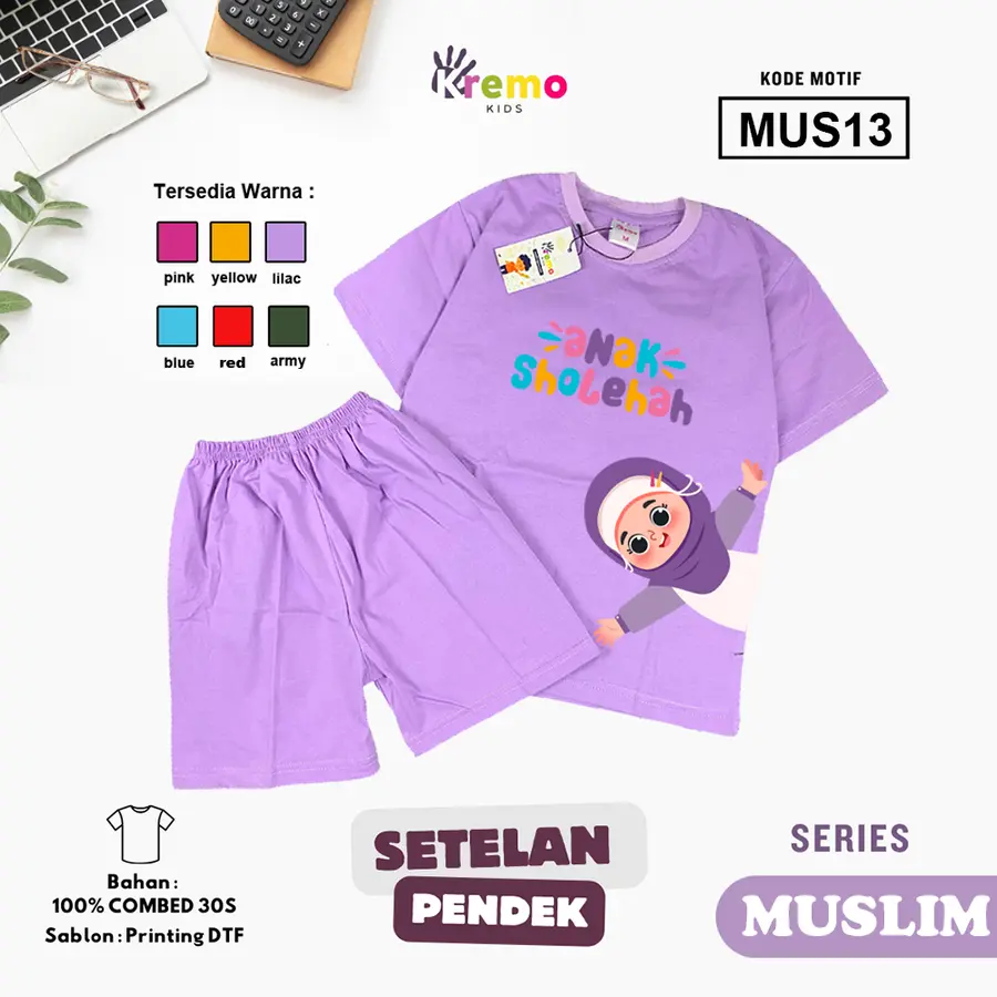 MUS13 - Setelan Kids Combed 30s Pendek [Varian: S (3-4 y) / Army]