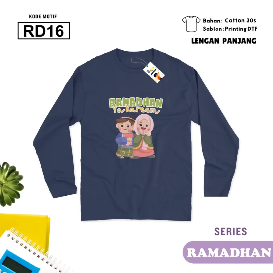 RD16 - Kaos Dewasa Cotton 30s Panjang [Varian: M / Hitam]