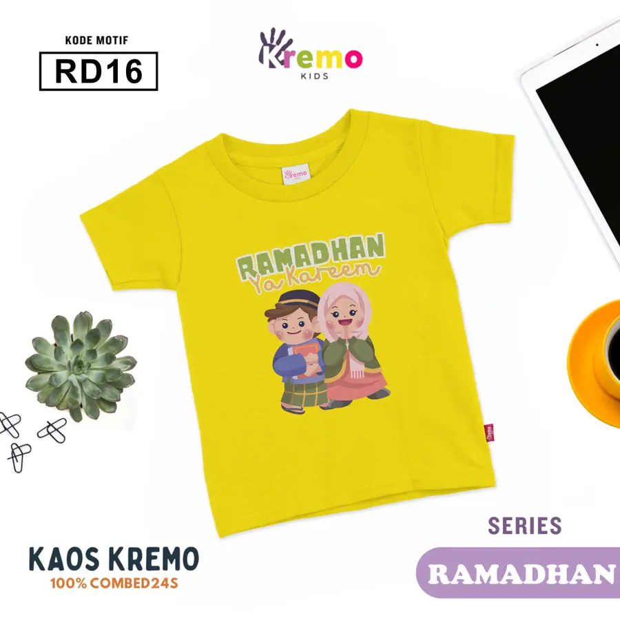 RD16 - Kaos Kids Combed 24s Pendek [Varian: S (3-4 y) / Biru]