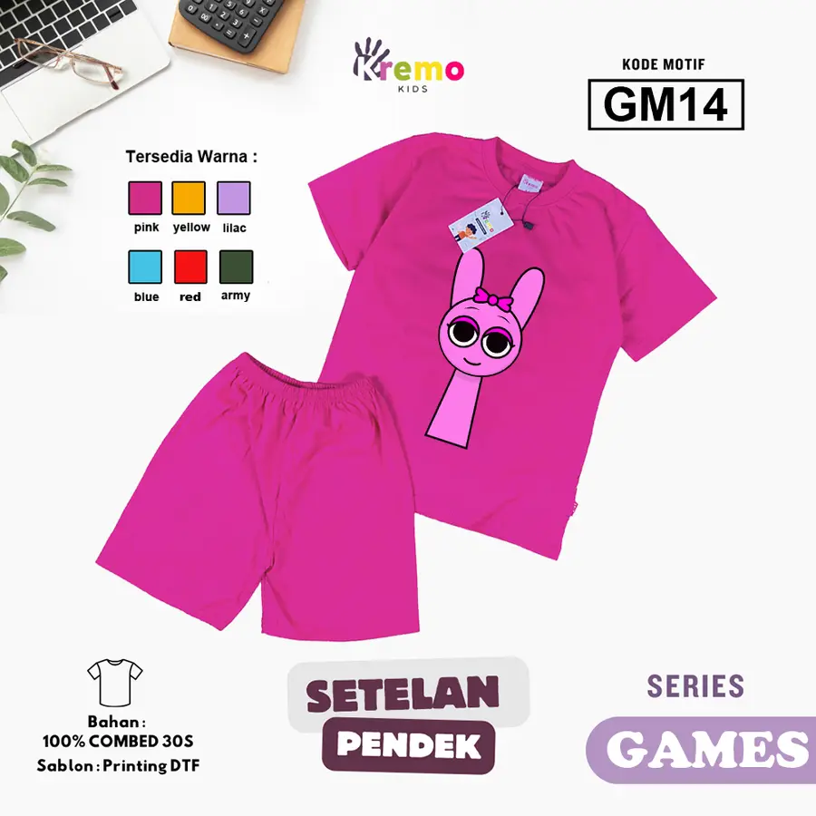GM14 - Setelan Kids Combed 30s Pendek [Varian: S (3-4 y) / Army]
