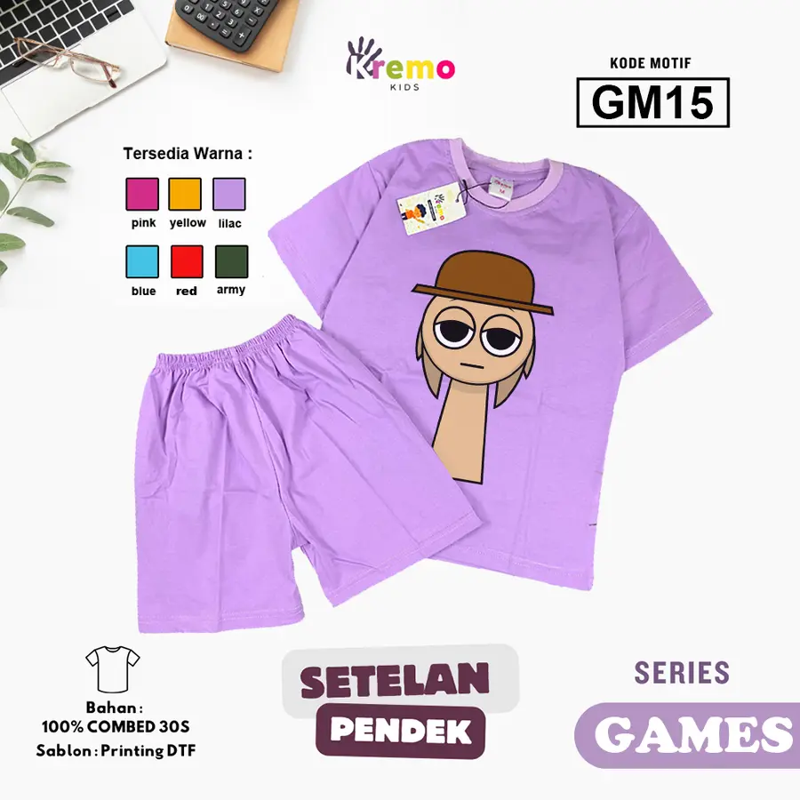 GM15 - Setelan Kids Combed 30s Pendek [Varian: S (3-4 y) / Army]