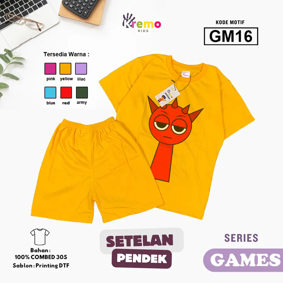 GM16 - Setelan Kids Combed 30s Pendek [Varian: S (3-4 y) / Army]