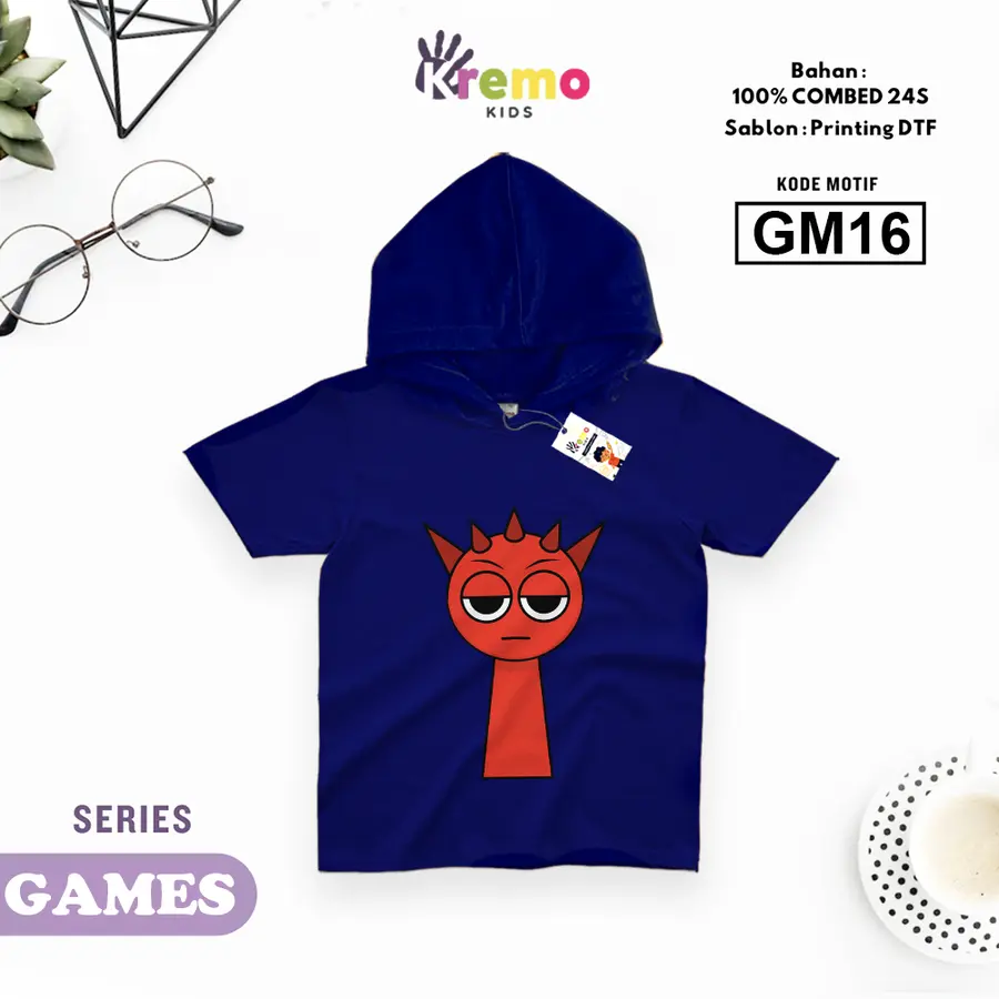 GM16 - Hoodie Kids Combed 24s Pendek [Varian: S (3-4 y) / Biru]