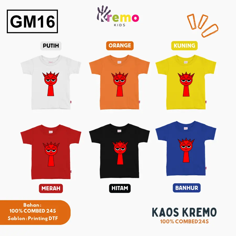 GM16 - Kaos Kids Combed 24s Pendek [Varian: S (3-4 y) / Biru]