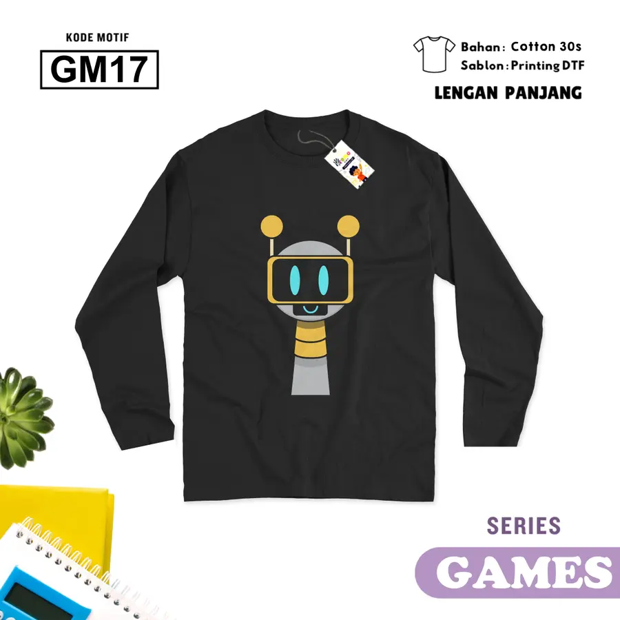 GM17 - Kaos Dewasa Cotton 30s Panjang [Varian: M / Hitam]