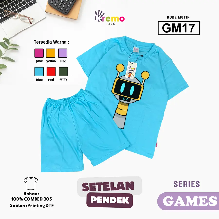 GM17 - Setelan Kids Combed 30s Pendek [Varian: S (3-4 y) / Army]