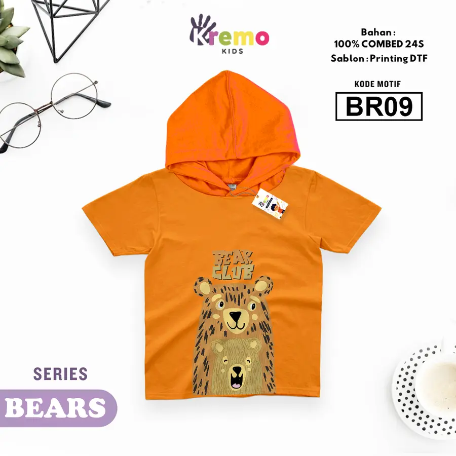 BR09 - Hoodie Kids Combed 24s Pendek [Varian: S (3-4 y) / Biru]