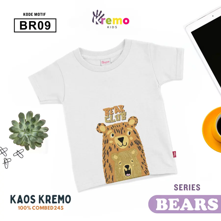 BR09 - Kaos Kids Combed 24s Pendek [Varian: S (3-4 y) / Biru]