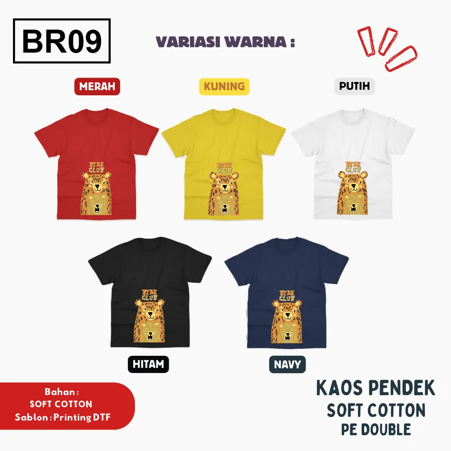 BR09 - Kaos Kids Soft Cotton Pendek [Varian: L (5-6 y) / Hitam]
