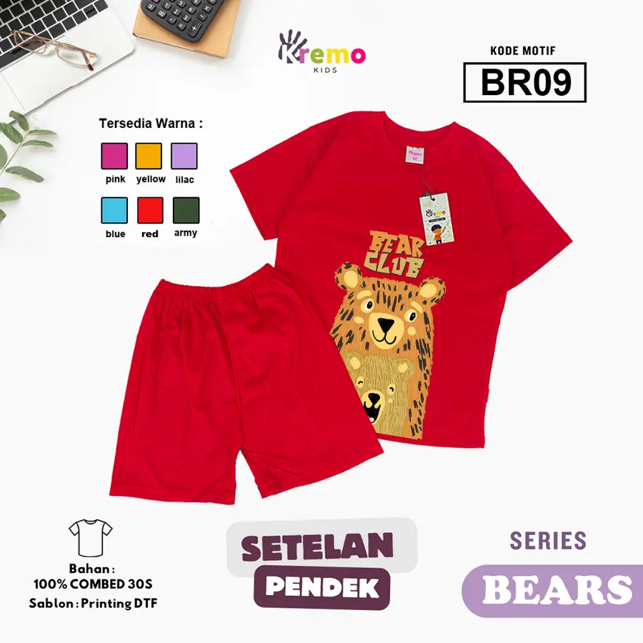 BR09 - Setelan Kids Combed 30s Pendek [Varian: S (3-4 y) / Army]