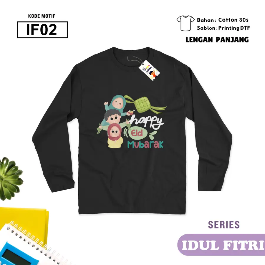 IF02 - Kaos Dewasa Cotton 30s Panjang [Varian: M / Hitam]