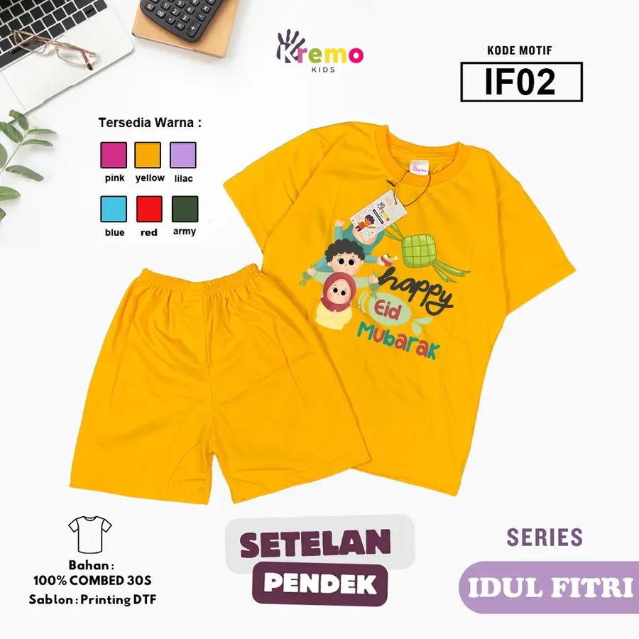 IF02 - Setelan Kids Combed 30s Pendek [Varian: S (3-4 y) / Army]