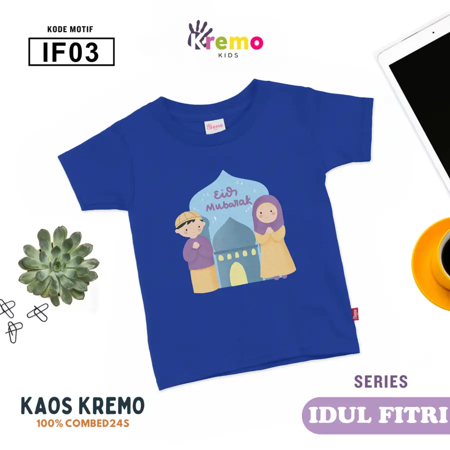 IF03 - Kaos Kids Combed 24s Pendek [Varian: S (3-4 y) / Biru]