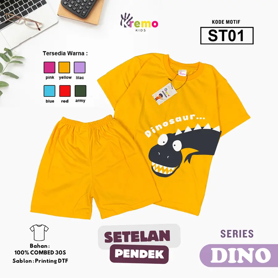 ST01 - Setelan Kids Combed 30s Pendek [Varian: S (3-4 y) / Army]