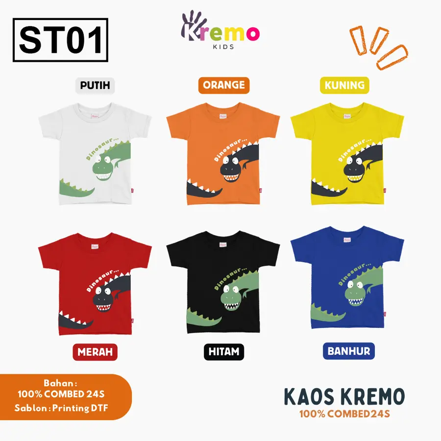ST01 - Kaos Kids Combed 24s Pendek [Varian: S (3-4 y) / Biru]