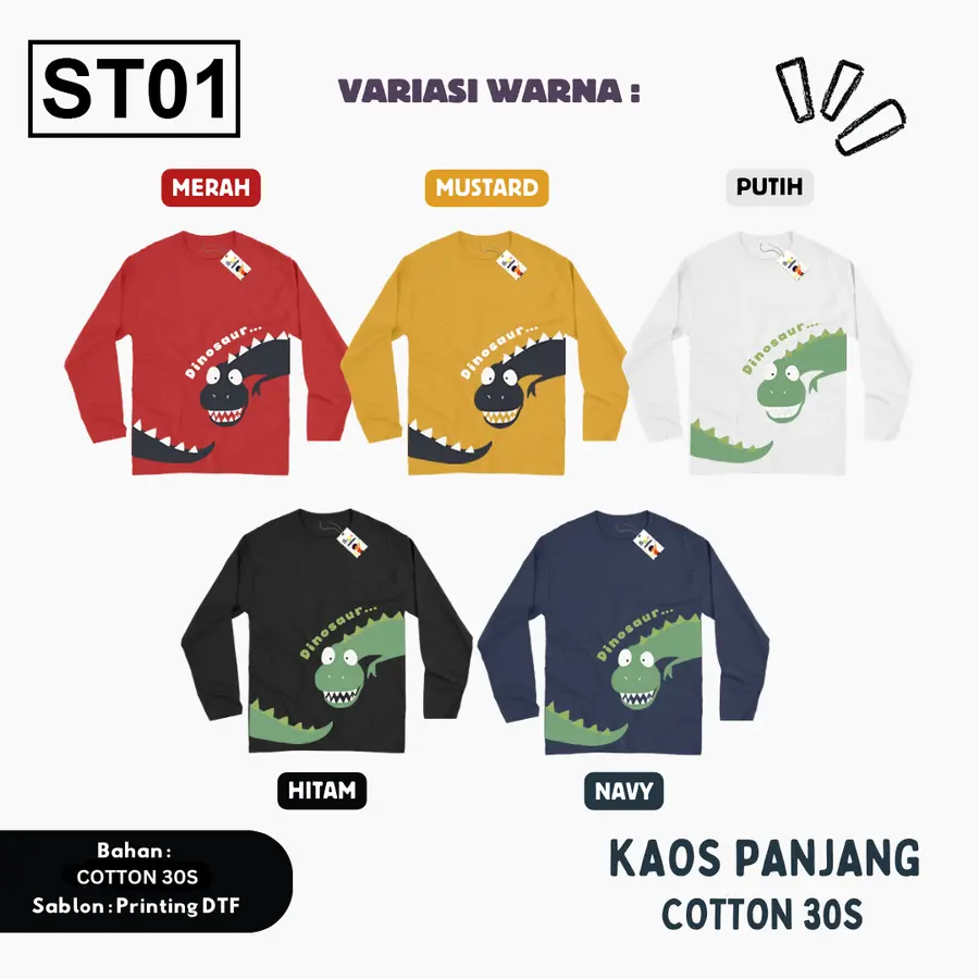 ST01 - Kaos Kids/Junior Cotton 30s Panjang [Varian: S Kids (1-2 y) / Biru Turkish]