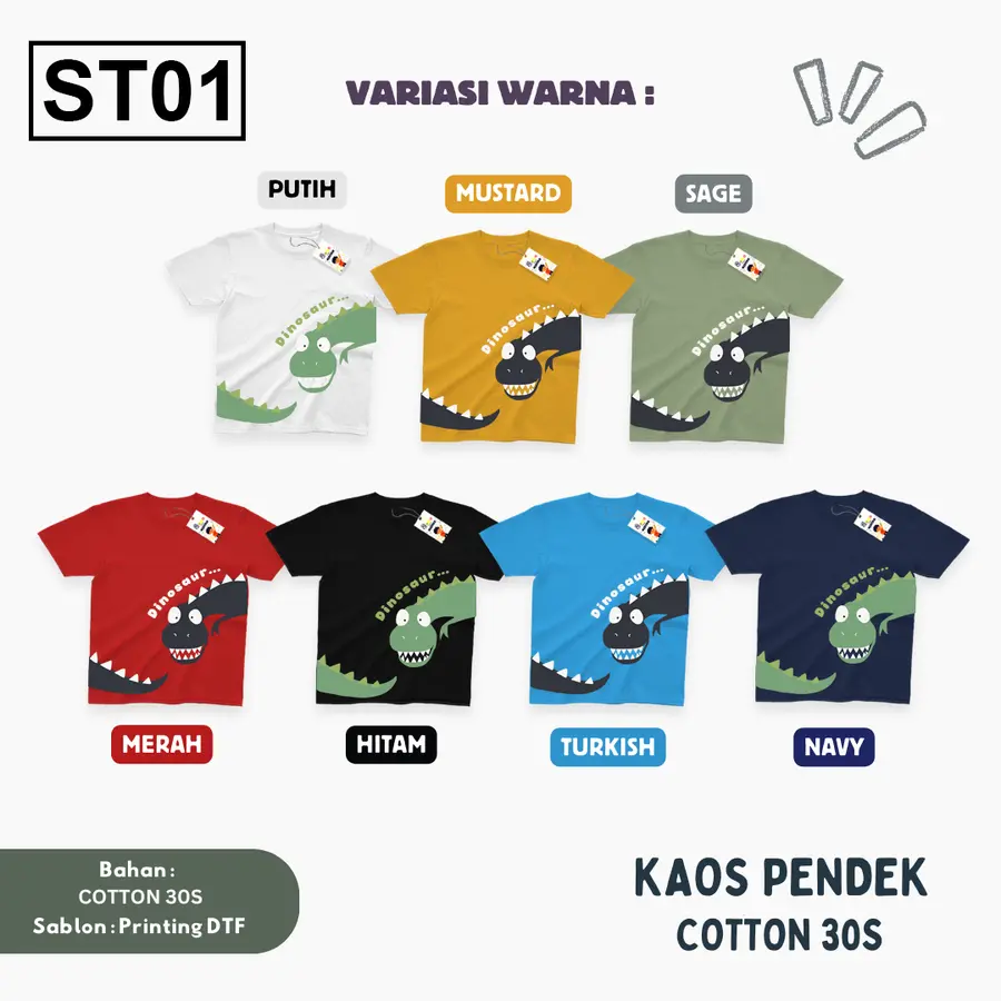 ST01 - Kaos Kids/Junior Cotton 30s Pendek [Varian: S Kids (1-2 y) / Biru Turkish]