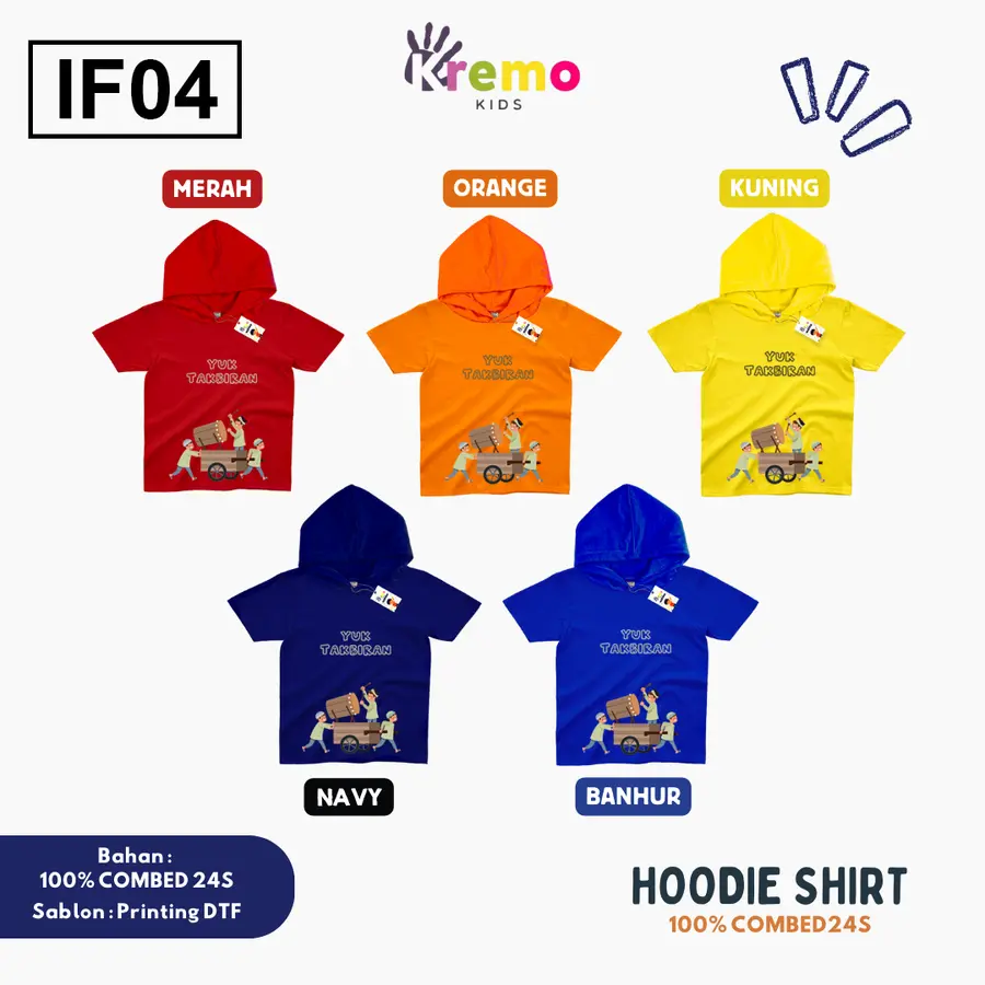 IF04 - Hoodie Kids Combed 24s Pendek [Varian: S (3-4 y) / Biru]