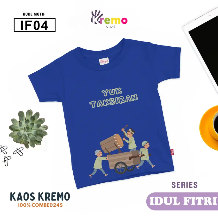 IF04 - Kaos Kids Combed 24s Pendek [Varian: S (3-4 y) / Biru]