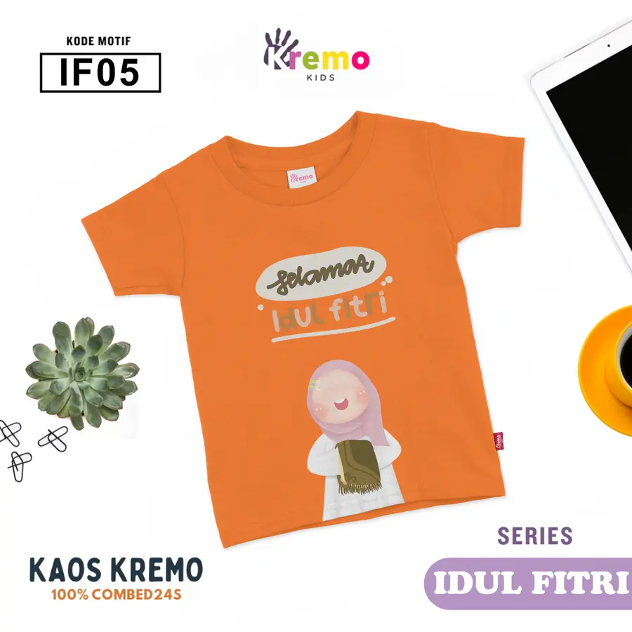 IF05 - Kaos Kids Combed 24s Pendek [Varian: S (3-4 y) / Biru]