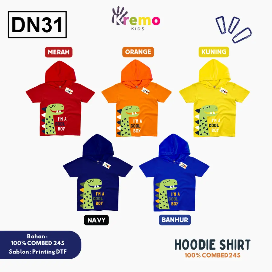 DN31 - Hoodie Kids Combed 24s Pendek [Varian: S (3-4 y) / Biru]