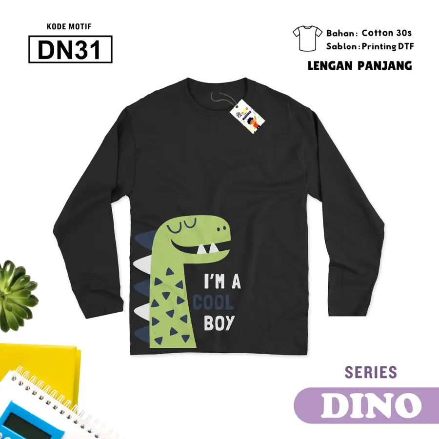 DN31 - Kaos Kids/Junior Cotton 30s Panjang [Varian: S Kids (1-2 y) / Biru Turkish]