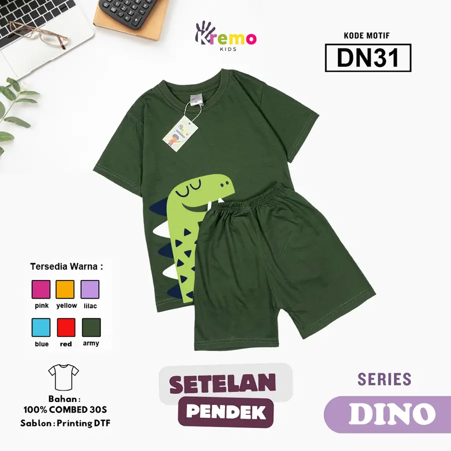 DN31 - Setelan Kids Combed 30s Pendek [Varian: S (3-4 y) / Army]