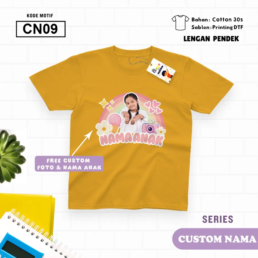 CN09 - Kaos Kids/Junior Cotton 30s Pendek (CUSTOM NAMA) [Varian: S Kids (1-2 y) / Biru Turkish]