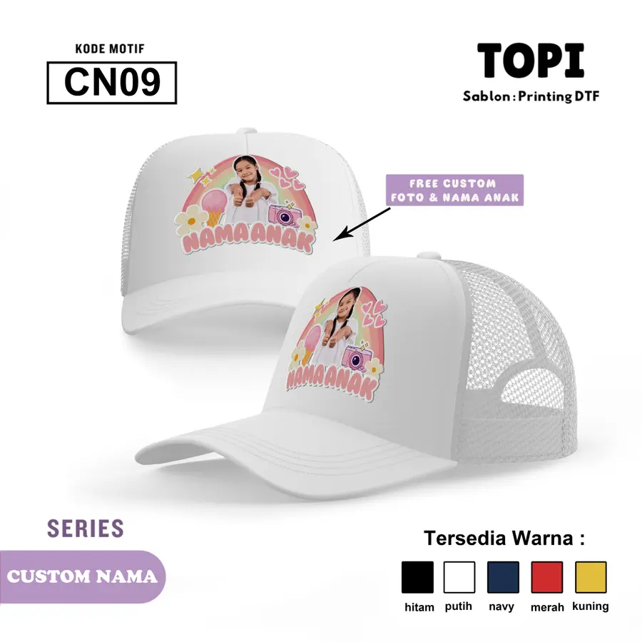 CN09 - Topi (CUSTOM NAMA & FOTO) [Varian: Hitam]