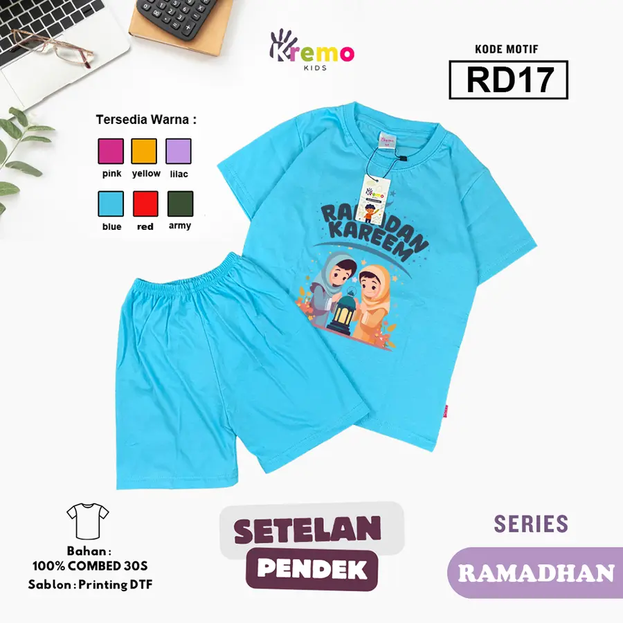 RD17 - Setelan Kids Combed 30s Pendek [Varian: S (3-4 y) / Army]