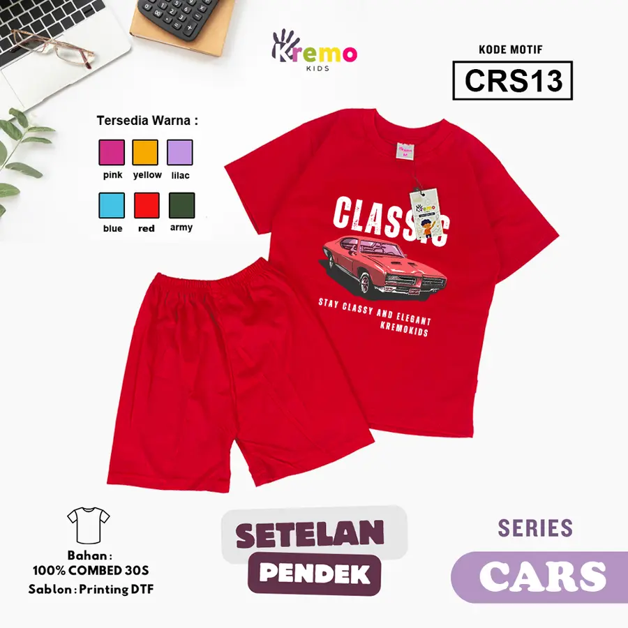 CRS13 - Setelan Kids Combed 30s Pendek [Varian: S (3-4 y) / Army]