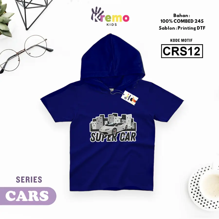 CRS12 - Hoodie Kids Combed 24s Pendek [Varian: S (3-4 y) / Biru]
