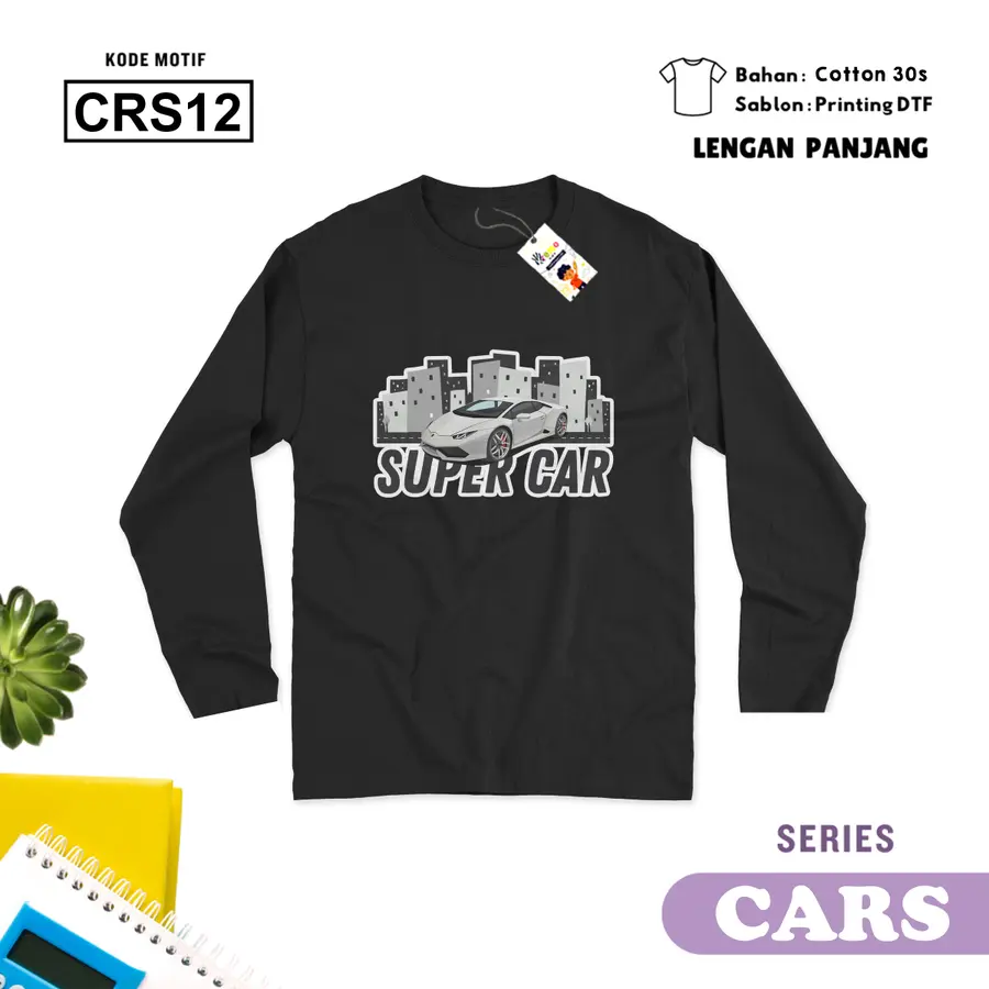 CRS12 - Kaos Dewasa Cotton 30s Panjang [Varian: M / Hitam]