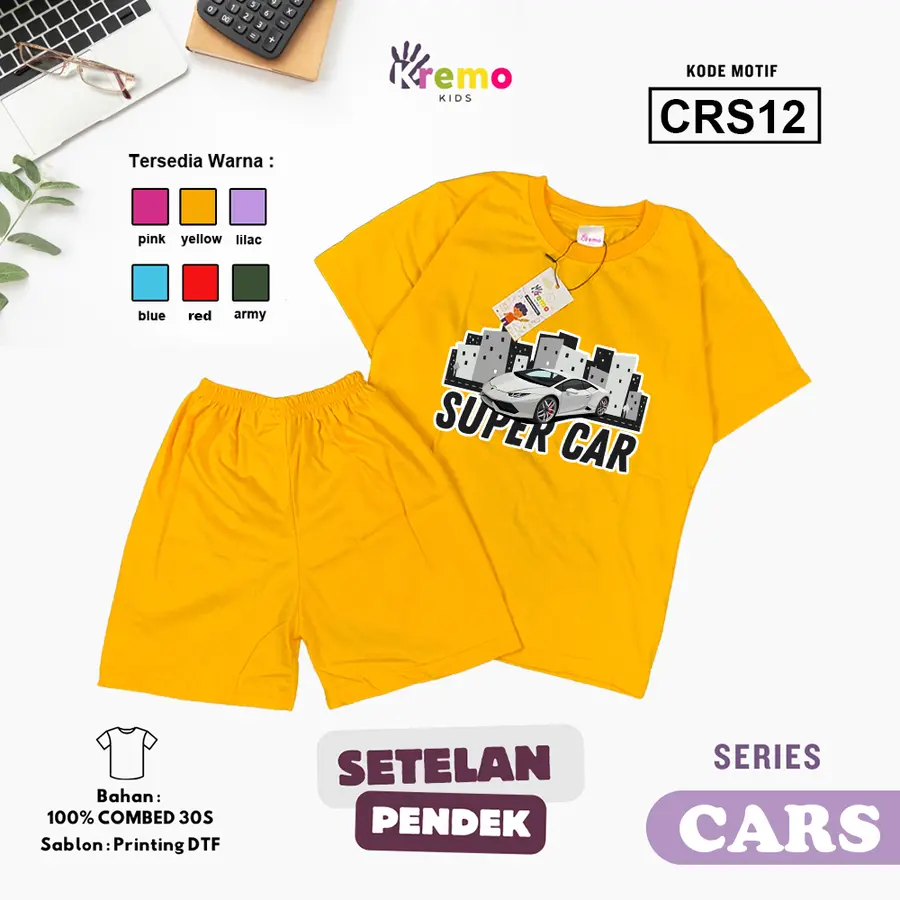 CRS12 - Setelan Kids Combed 30s Pendek [Varian: S (3-4 y) / Army]