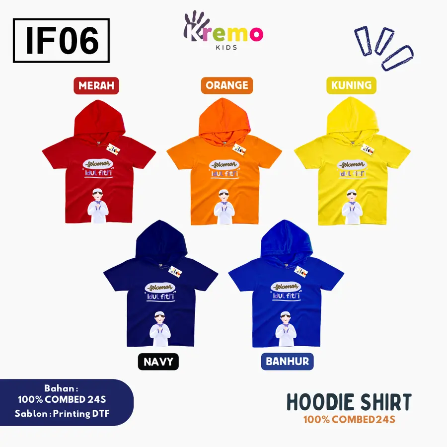 IF06 - Hoodie Kids Combed 24s Pendek [Varian: S (3-4 y) / Biru]