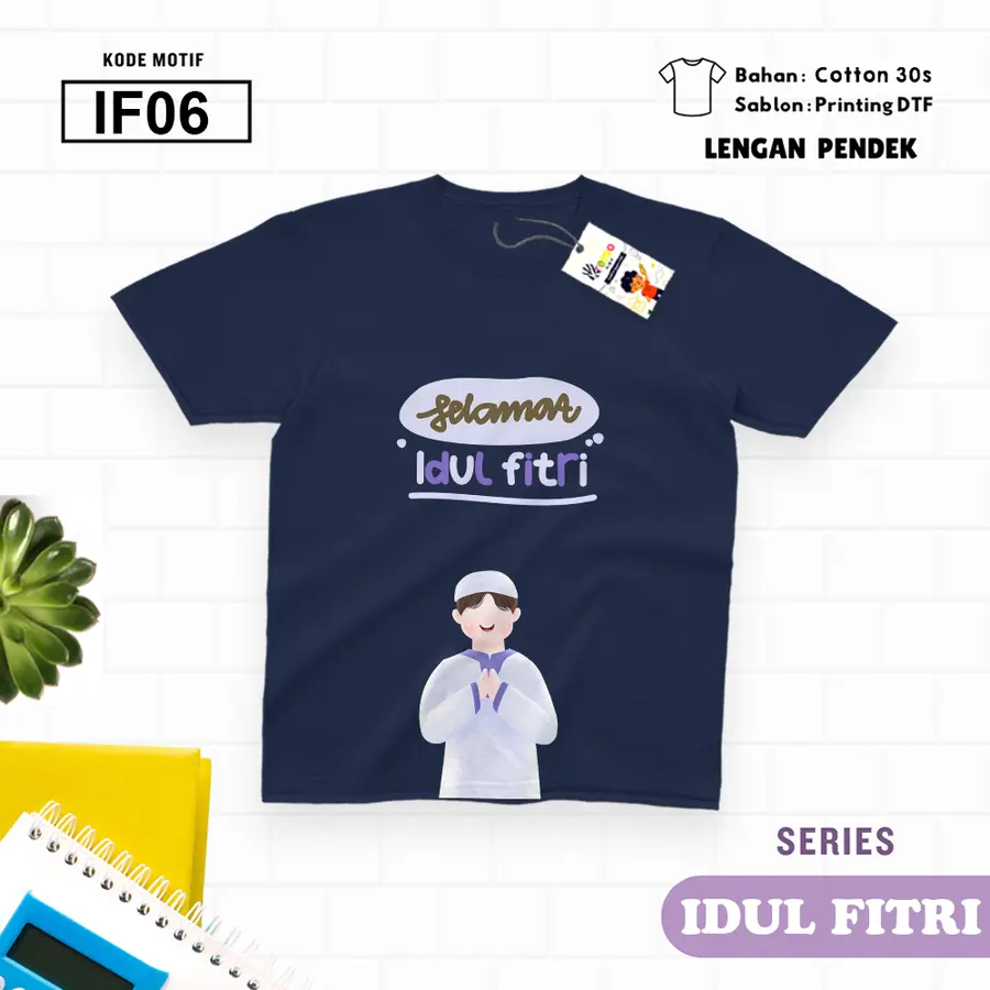 IF06 - Kaos Kids/Junior Cotton 30s Pendek [Varian: S Kids (1-2 y) / Biru Turkish]
