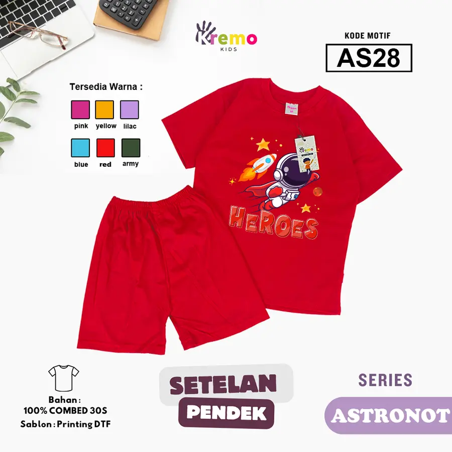 AS28 - Setelan Kids Combed 30s Pendek [Varian: S (3-4 y) / Army]