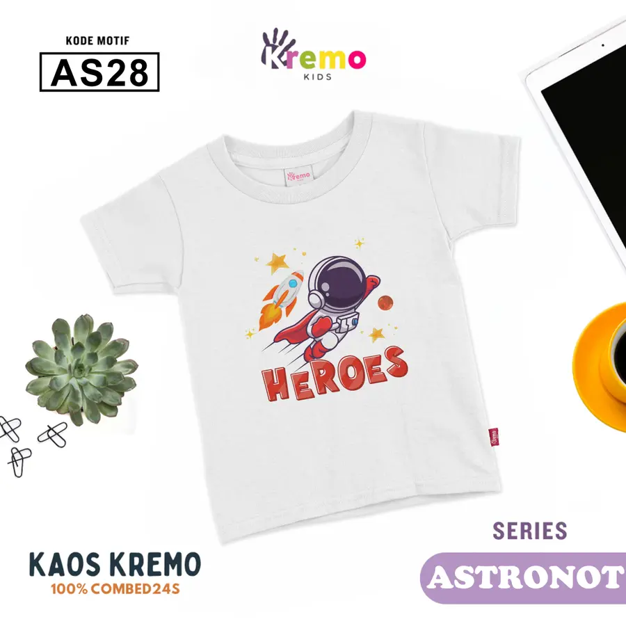 AS28 - Kaos Kids Combed 24s Pendek [Varian: S (3-4 y) / Biru]