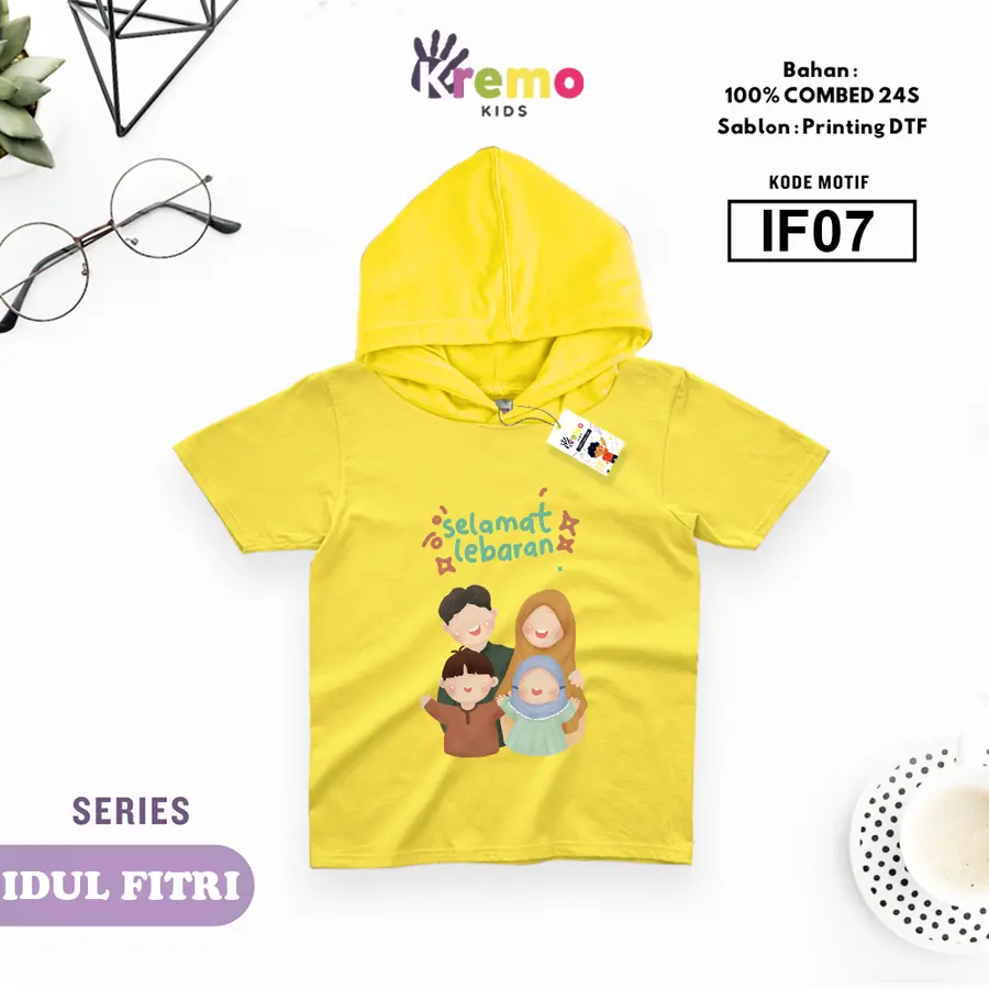 IF07 - Hoodie Kids Combed 24s Pendek [Varian: S (3-4 y) / Biru]