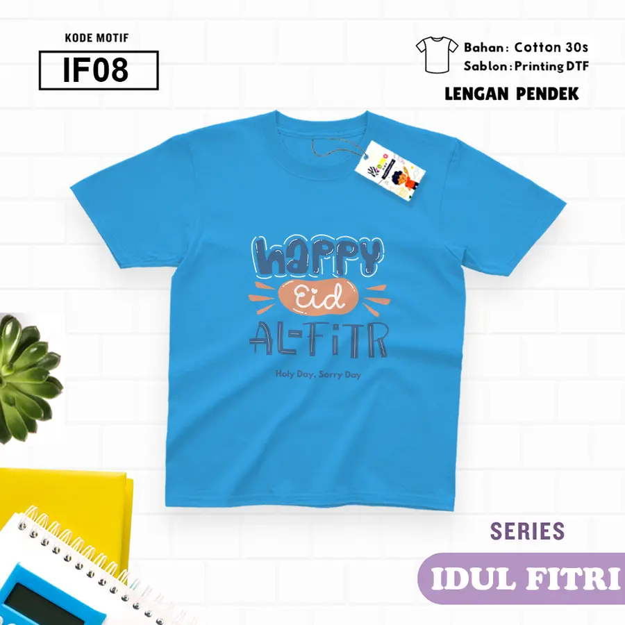 IF08 - Kaos Kids/Junior Cotton 30s Pendek [Varian: S Kids (1-2 y) / Biru Turkish]