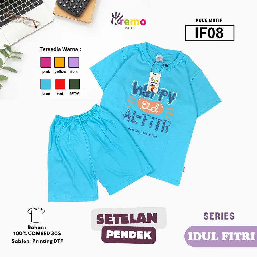 IF08 - Setelan Kids Combed 30s Pendek [Varian: S (3-4 y) / Army]