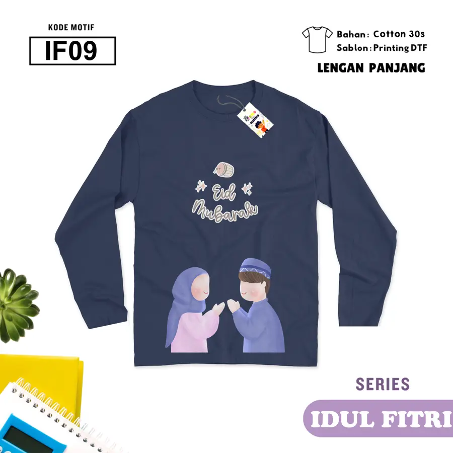IF09 - Kaos Dewasa Cotton 30s Panjang [Varian: M / Hitam]